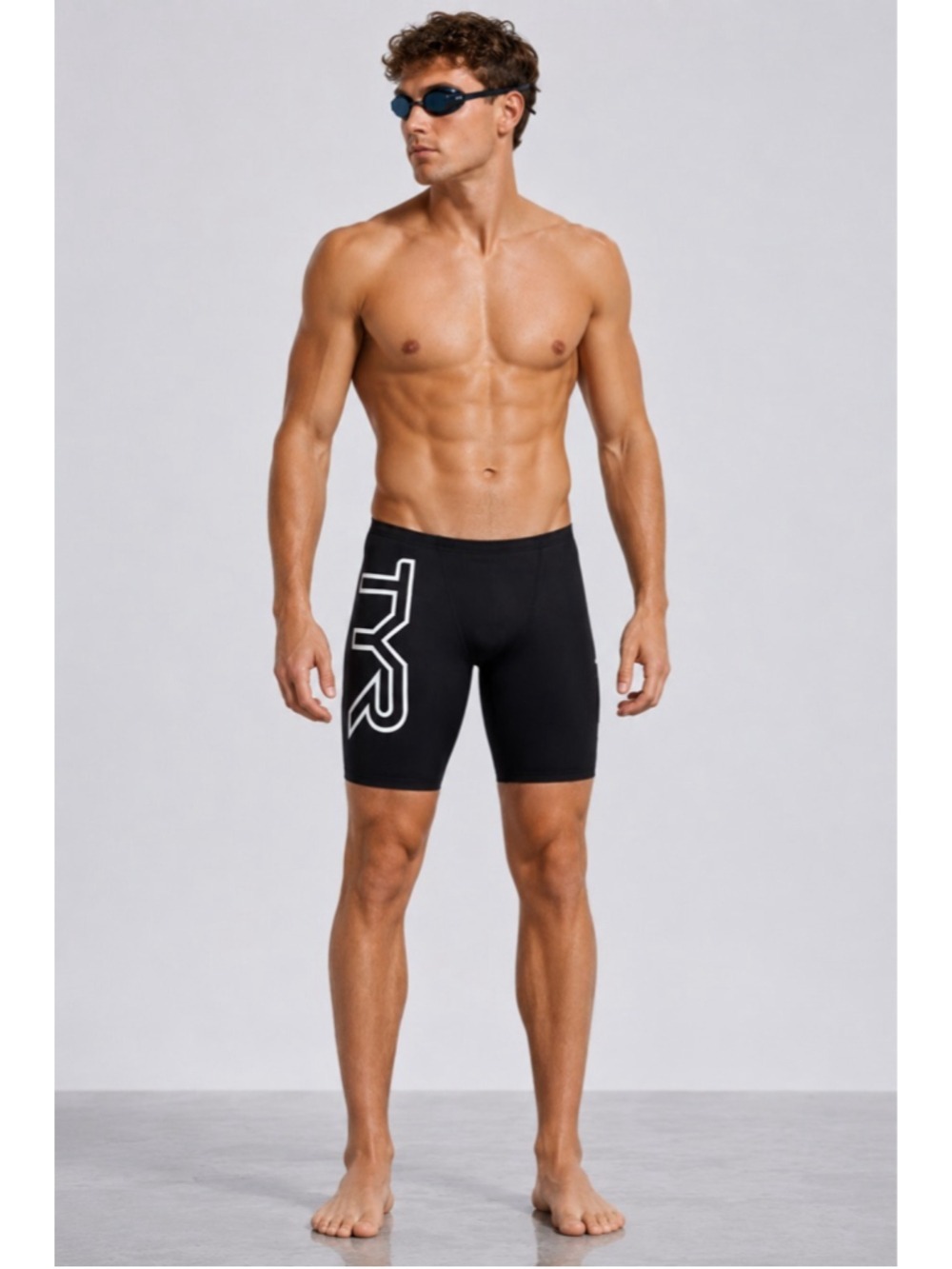 TYR Men’s Large Logo Jammer Swim Shorts Black Size 28 NWT Competition Swim